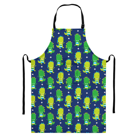 Cute Dino T-Rex Pattern Print Bib Apron With Pocket