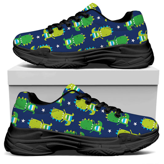 Cute Dino T-Rex Pattern Print Black Chunky Shoes