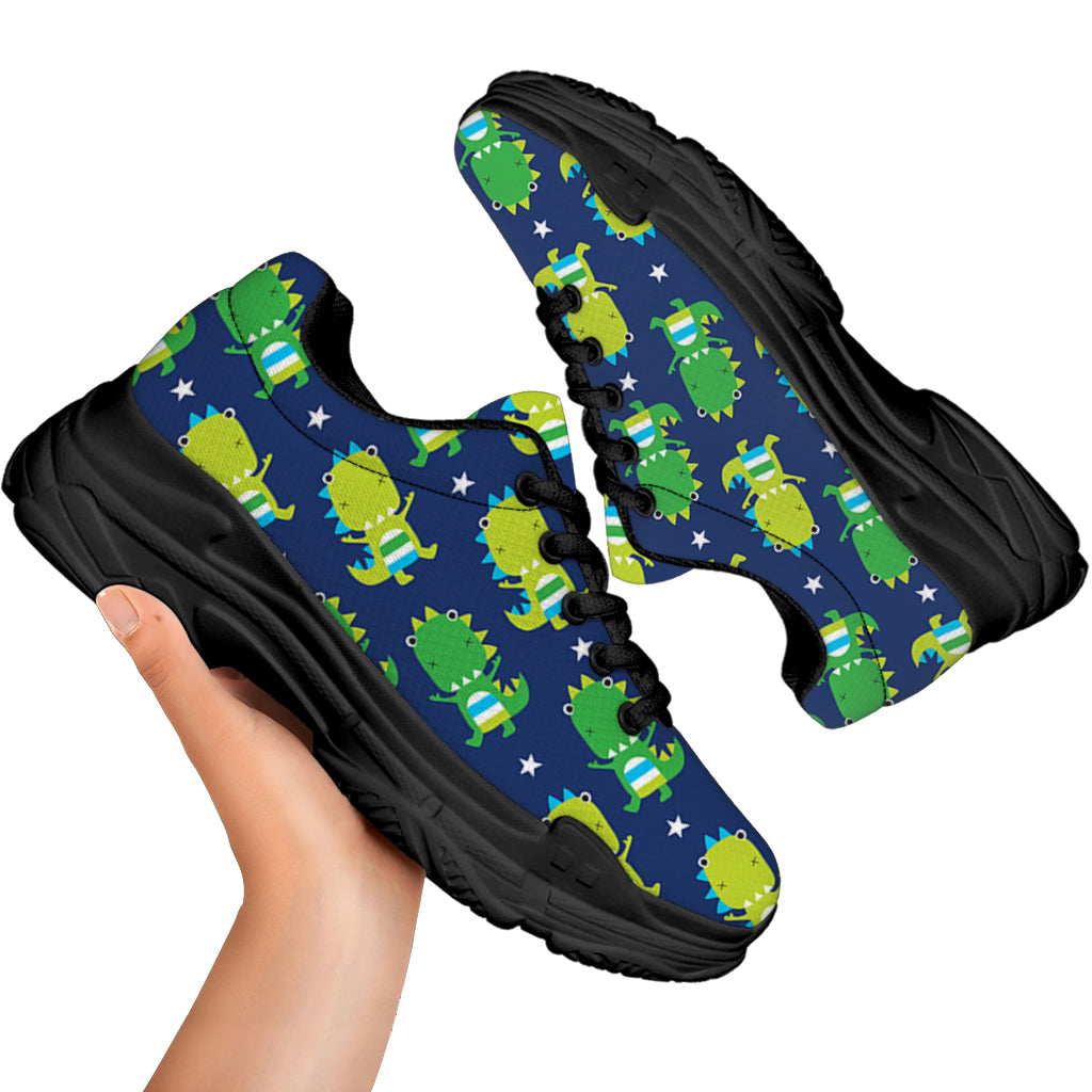 Cute Dino T-Rex Pattern Print Black Chunky Shoes