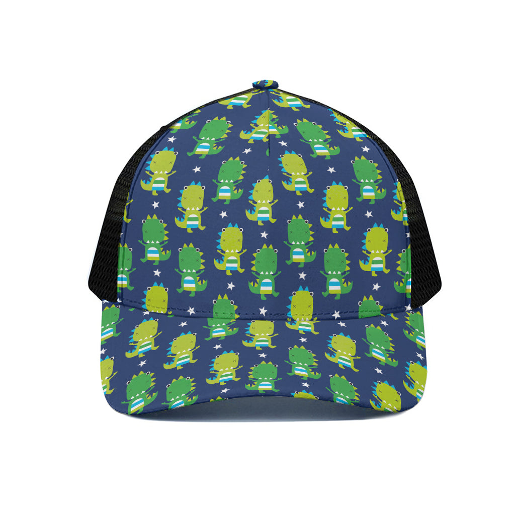 Cute Dino T-Rex Pattern Print Black Mesh Trucker Cap