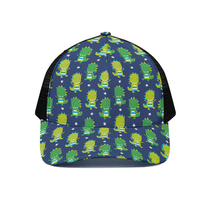 Cute Dino T-Rex Pattern Print Black Mesh Trucker Cap