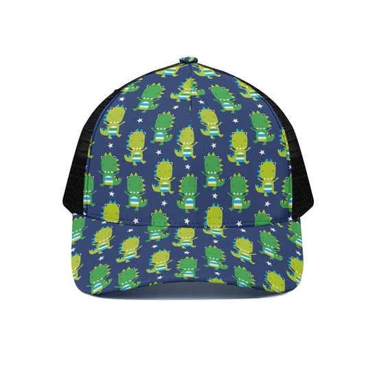 Cute Dino T-Rex Pattern Print Black Mesh Trucker Cap