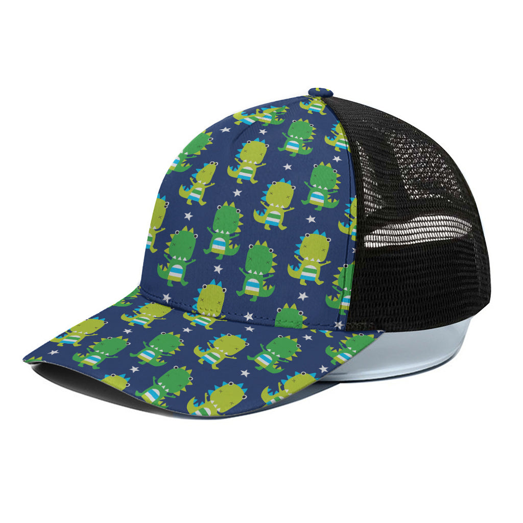 Cute Dino T-Rex Pattern Print Black Mesh Trucker Cap