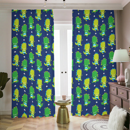Cute Dino T-Rex Pattern Print Blackout Pencil Pleat Curtains