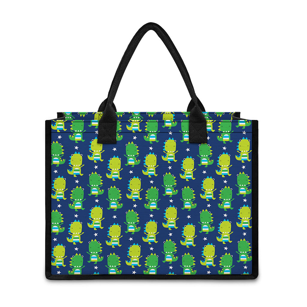 Cute Dino T-Rex Pattern Print Canvas Tote Bag
