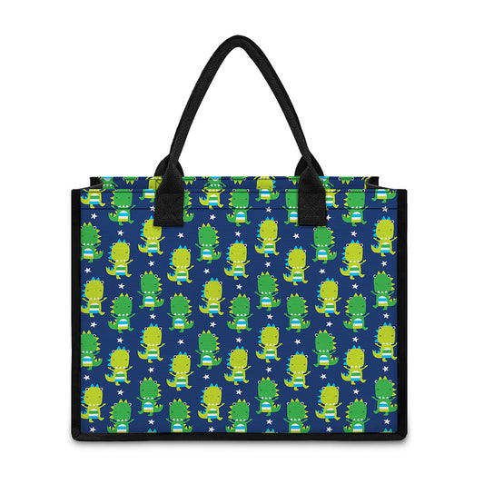 Cute Dino T-Rex Pattern Print Canvas Tote Bag