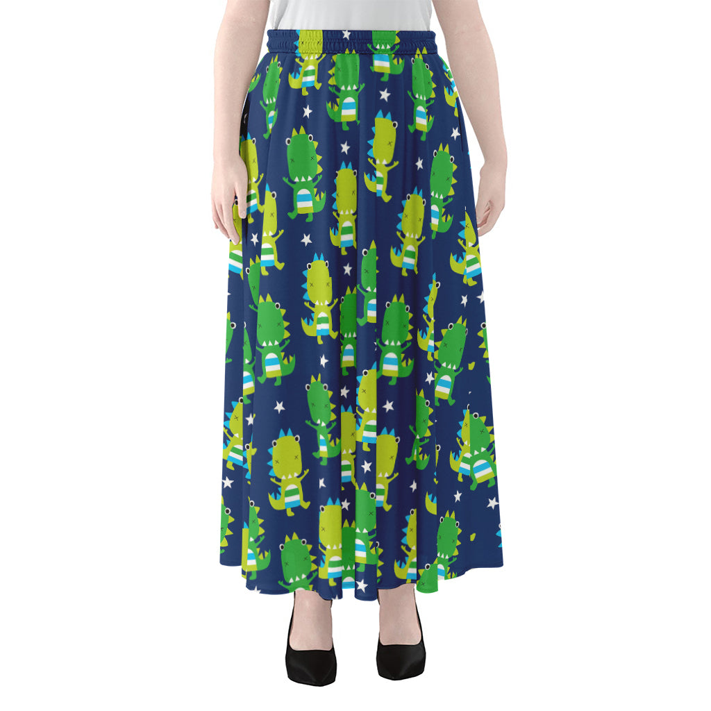 Cute Dino T-Rex Pattern Print Chiffon Maxi Skirt