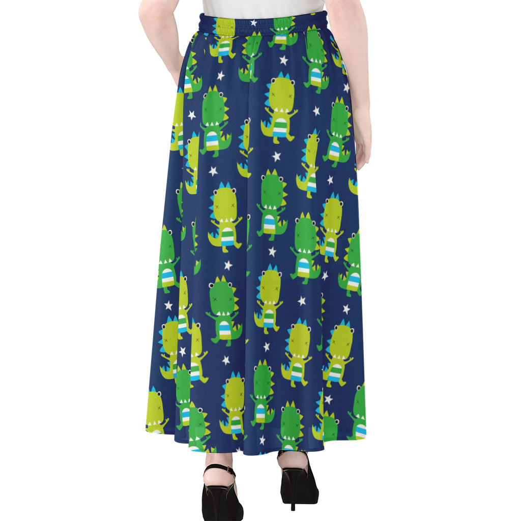 Cute Dino T-Rex Pattern Print Chiffon Maxi Skirt