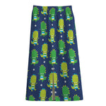 Cute Dino T-Rex Pattern Print Cotton Front Slit Maxi Skirt