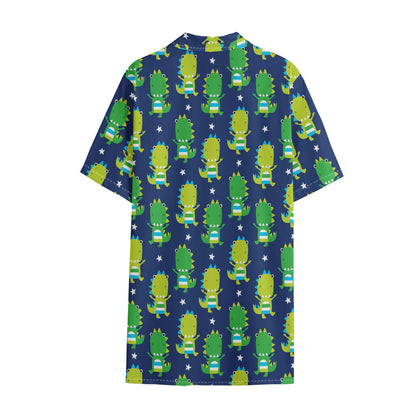 Cute Dino T-Rex Pattern Print Cotton Hawaiian Shirt