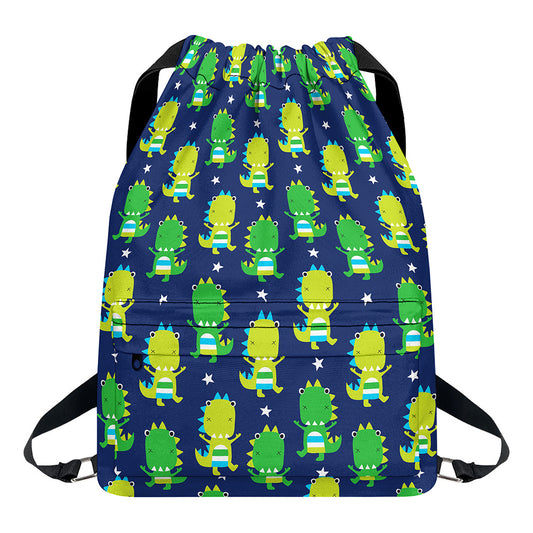 Cute Dino T-Rex Pattern Print Drawstring Backpack