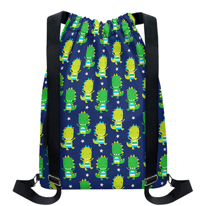 Cute Dino T-Rex Pattern Print Drawstring Backpack