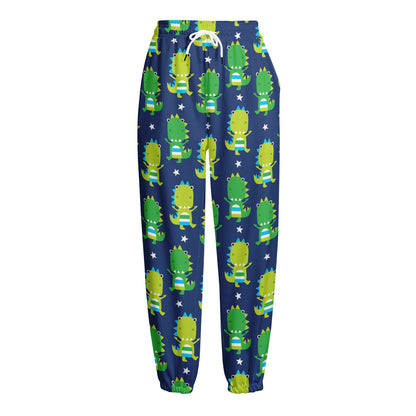 Cute Dino T-Rex Pattern Print Fleece Lined Knit Pants