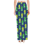 Cute Dino T-Rex Pattern Print High Slit Maxi Skirt