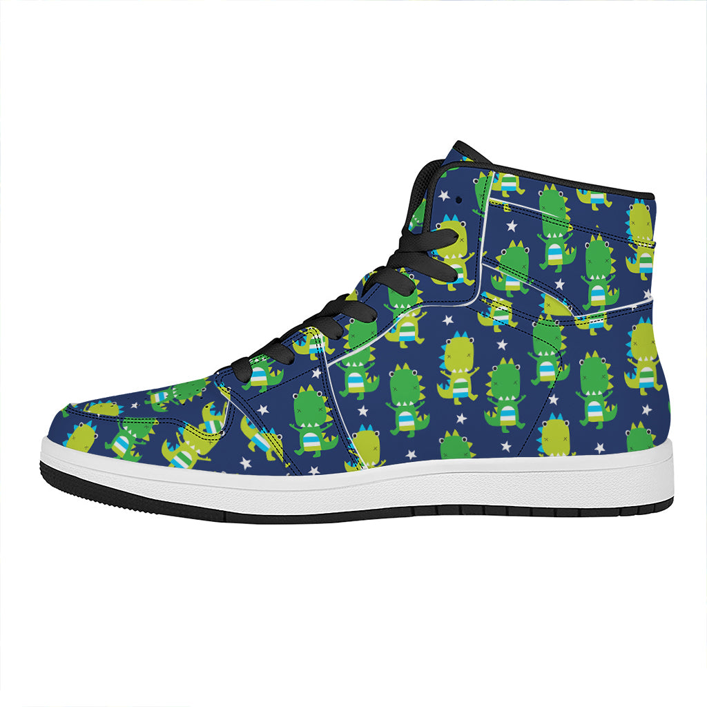 Cute Dino T-Rex Pattern Print High Top Leather Sneakers