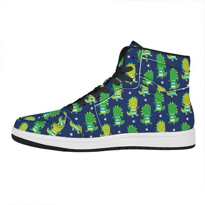 Cute Dino T-Rex Pattern Print High Top Leather Sneakers
