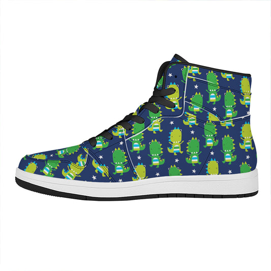 Cute Dino T-Rex Pattern Print High Top Leather Sneakers