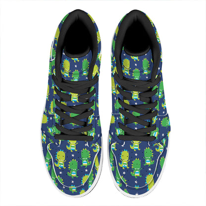 Cute Dino T-Rex Pattern Print High Top Leather Sneakers