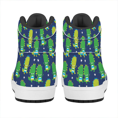Cute Dino T-Rex Pattern Print High Top Leather Sneakers