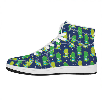 Cute Dino T-Rex Pattern Print High Top Leather Sneakers