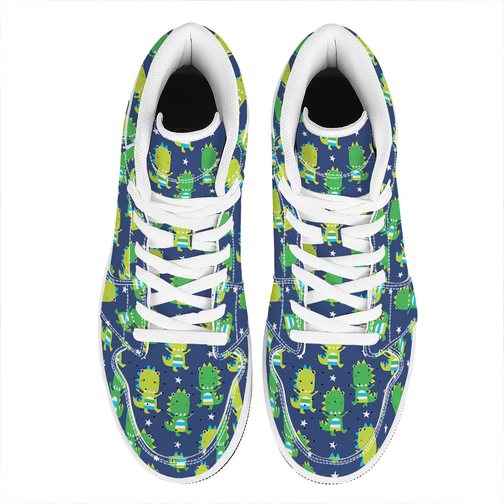 Cute Dino T-Rex Pattern Print High Top Leather Sneakers