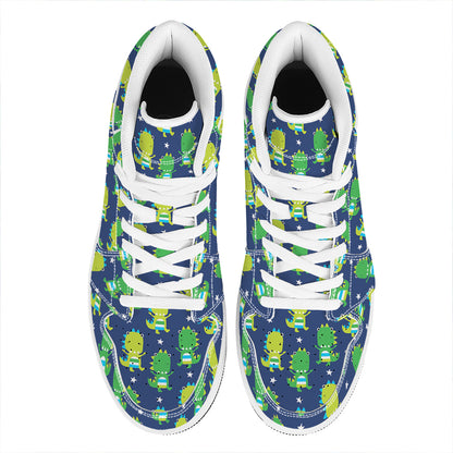 Cute Dino T-Rex Pattern Print High Top Leather Sneakers