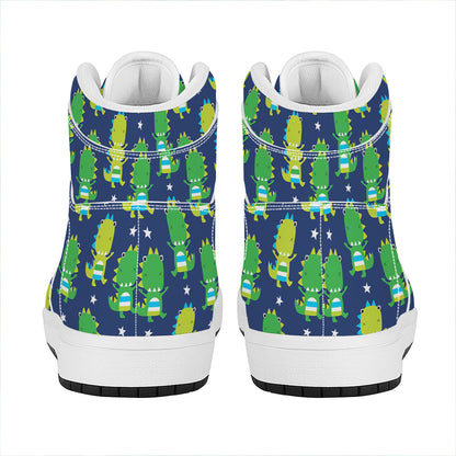 Cute Dino T-Rex Pattern Print High Top Leather Sneakers