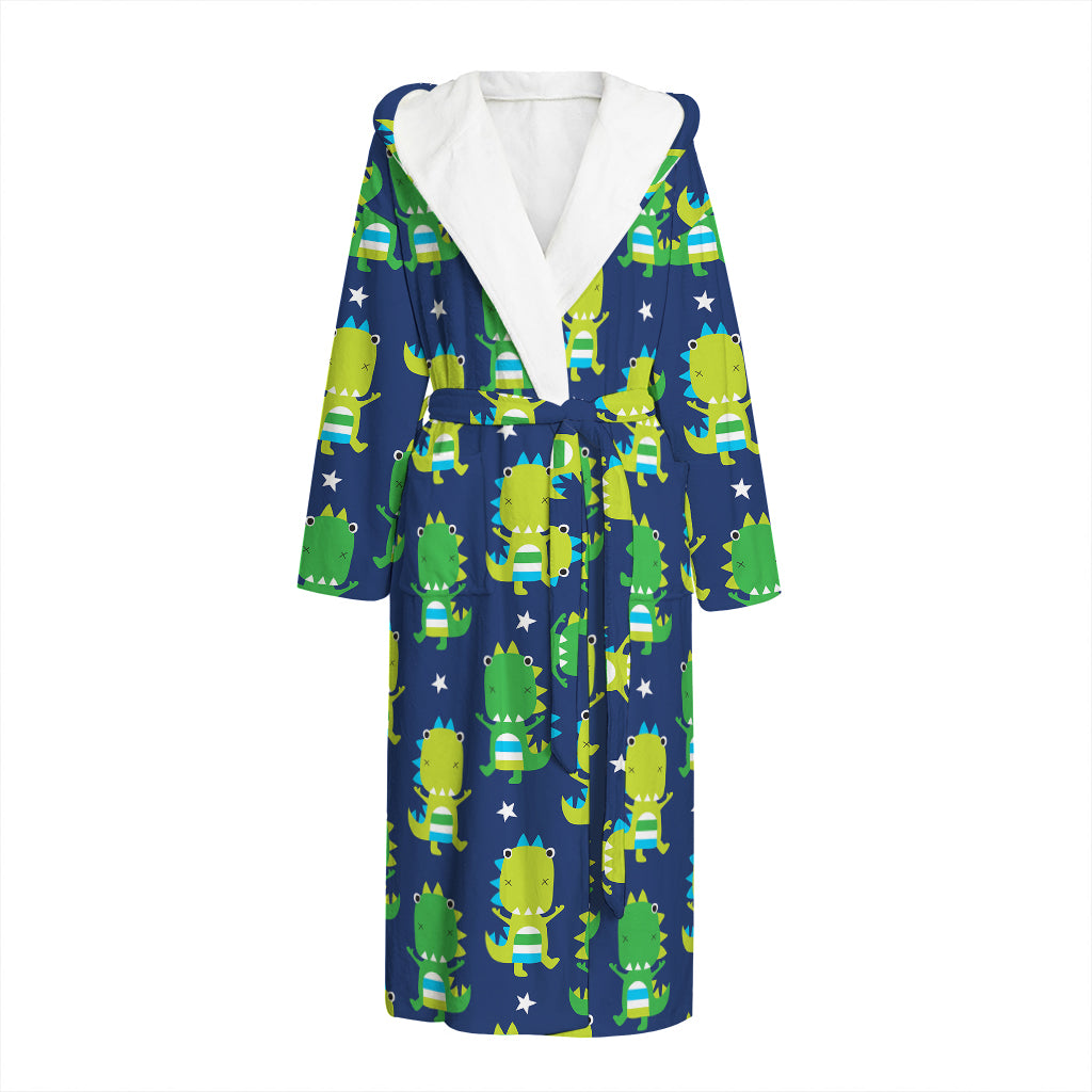 Cute Dino T-Rex Pattern Print Hooded Bathrobe