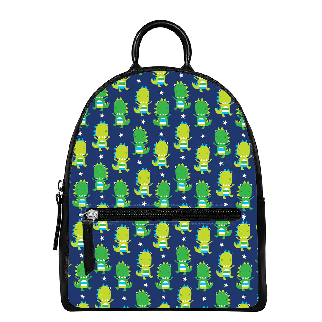 Cute Dino T-Rex Pattern Print Leather Backpack