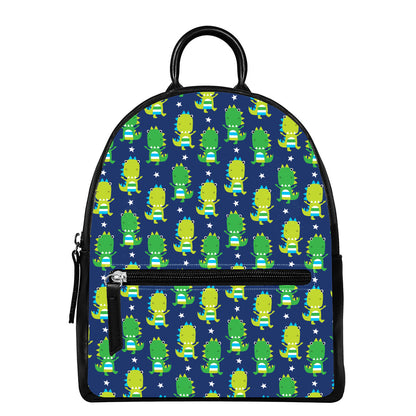 Cute Dino T-Rex Pattern Print Leather Backpack