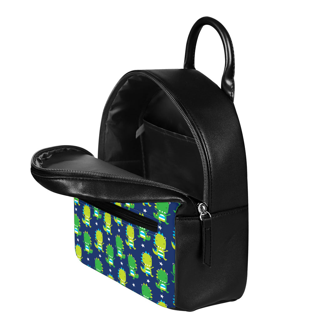 Cute Dino T-Rex Pattern Print Leather Backpack