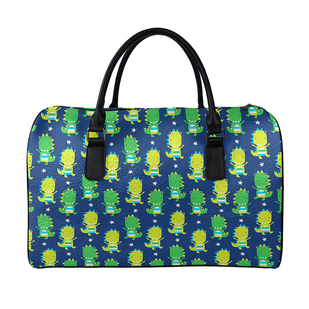 Cute Dino T-Rex Pattern Print Leather Duffle Bag