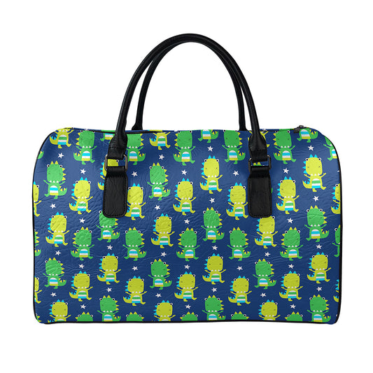 Cute Dino T-Rex Pattern Print Leather Duffle Bag