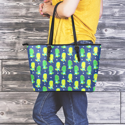 Cute Dino T-Rex Pattern Print Leather Tote Bag