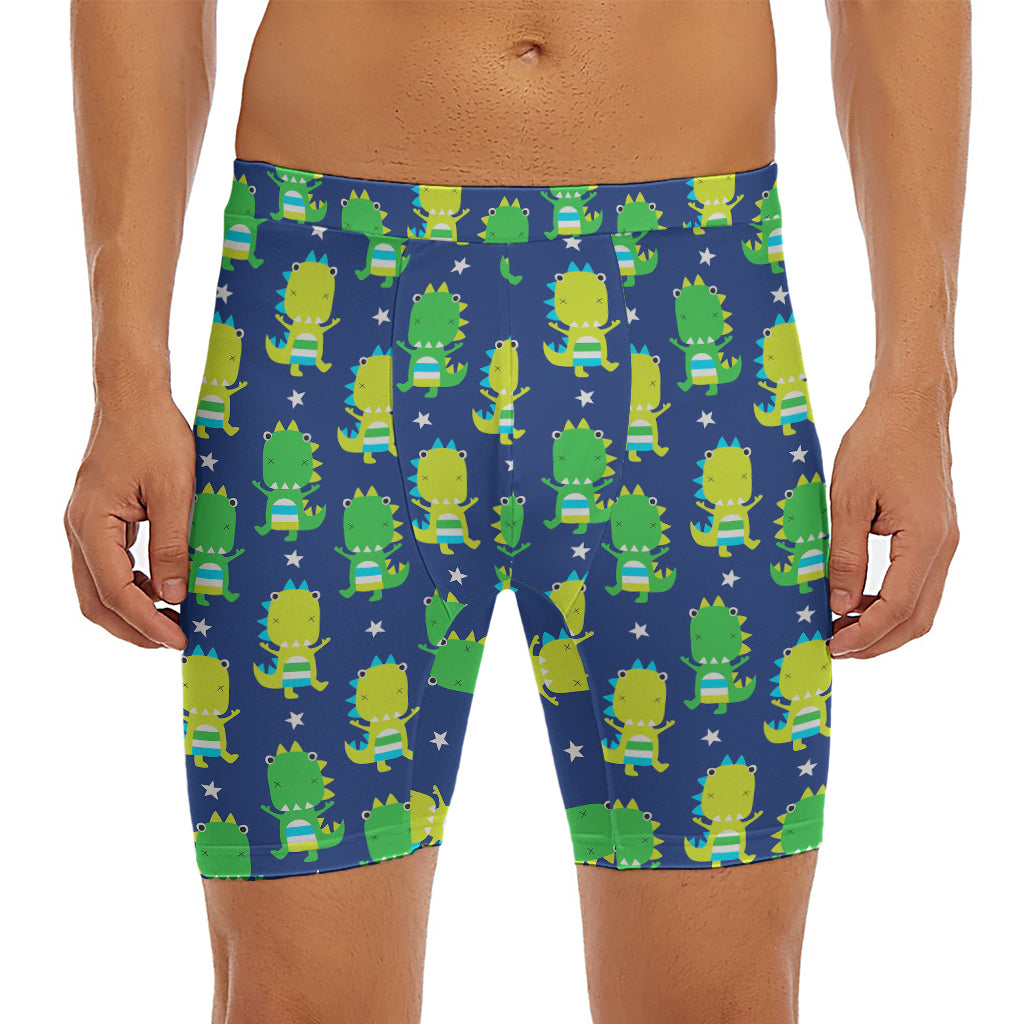 Cute Dino T-Rex Pattern Print Men's Long Boxer Briefs