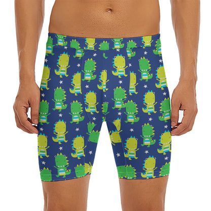 Cute Dino T-Rex Pattern Print Men's Long Boxer Briefs