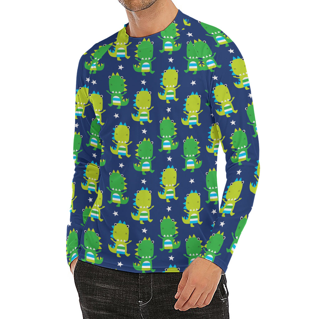 Cute Dino T-Rex Pattern Print Men's Long Sleeve Rash Guard