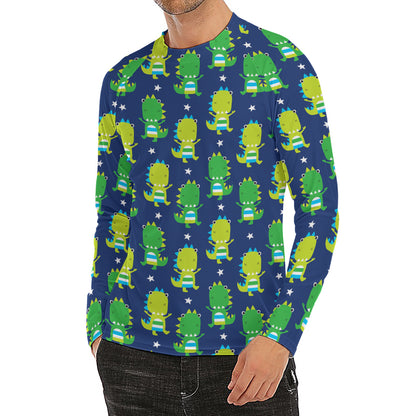 Cute Dino T-Rex Pattern Print Men's Long Sleeve Rash Guard