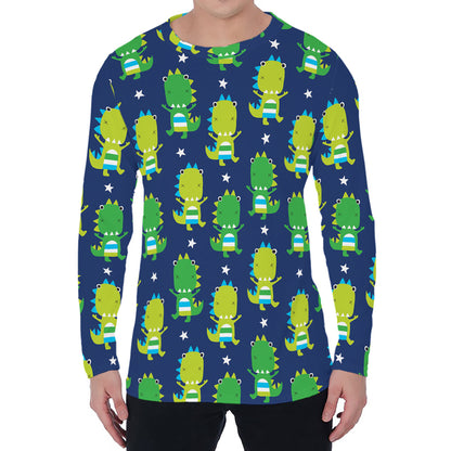 Cute Dino T-Rex Pattern Print Men's Long Sleeve T-Shirt