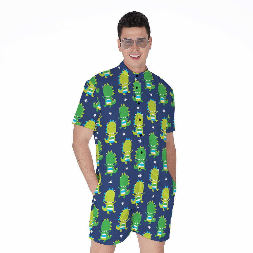Cute Dino T-Rex Pattern Print Men's Rompers