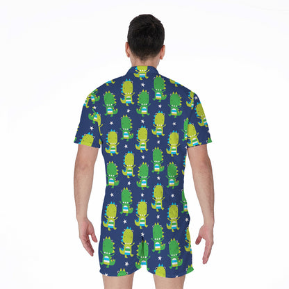 Cute Dino T-Rex Pattern Print Men's Rompers