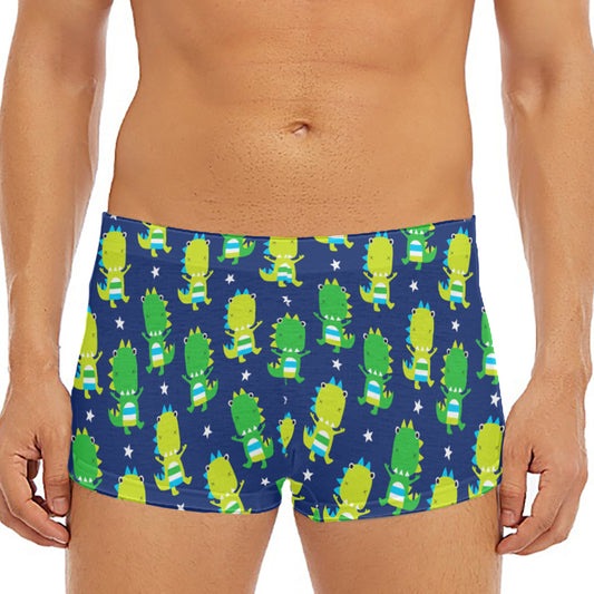 Cute Dino T-Rex Pattern Print Men's Short Boxer Briefs
