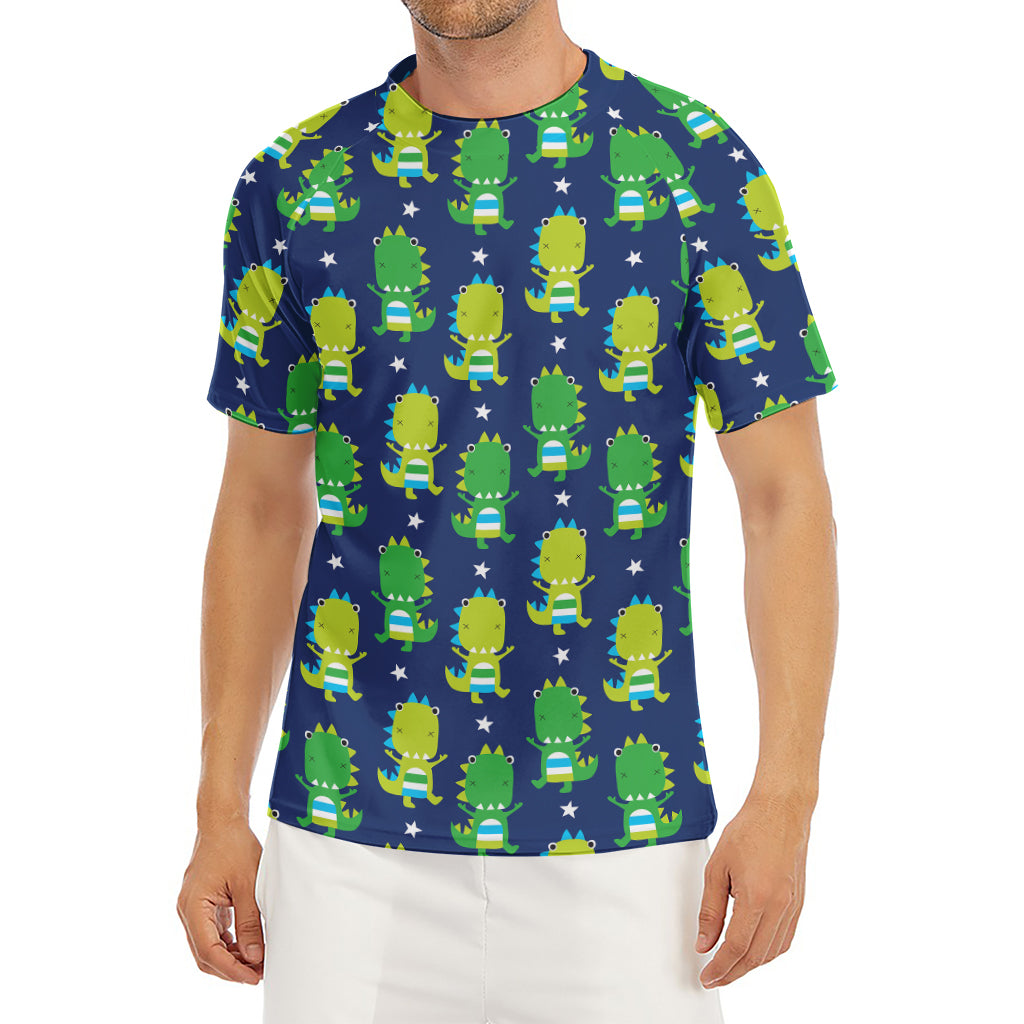 Cute Dino T-Rex Pattern Print Men's Short Sleeve Rash Guard