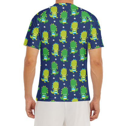 Cute Dino T-Rex Pattern Print Men's Short Sleeve Rash Guard
