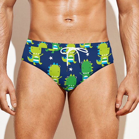 Cute Dino T-Rex Pattern Print Men's Swim Briefs