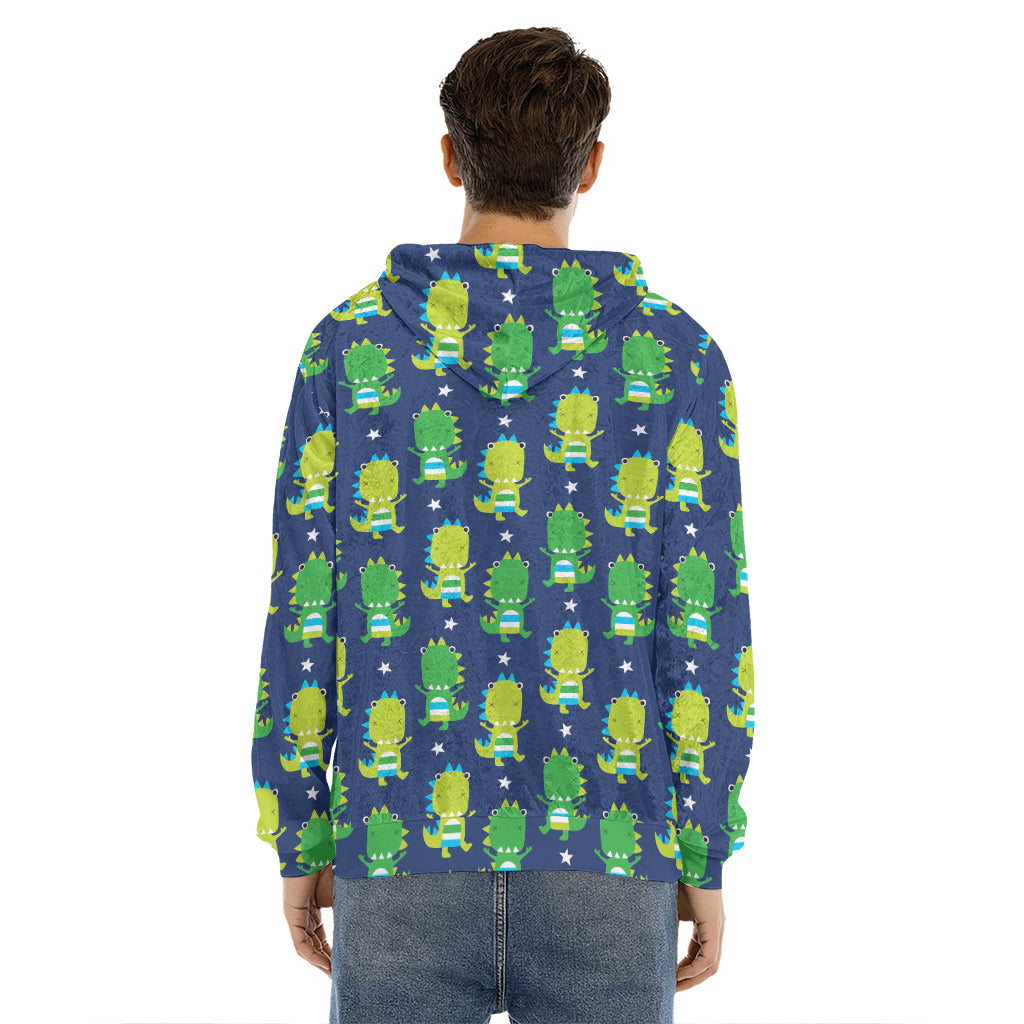 Cute Dino T-Rex Pattern Print Men's Velvet Pullover Hoodie
