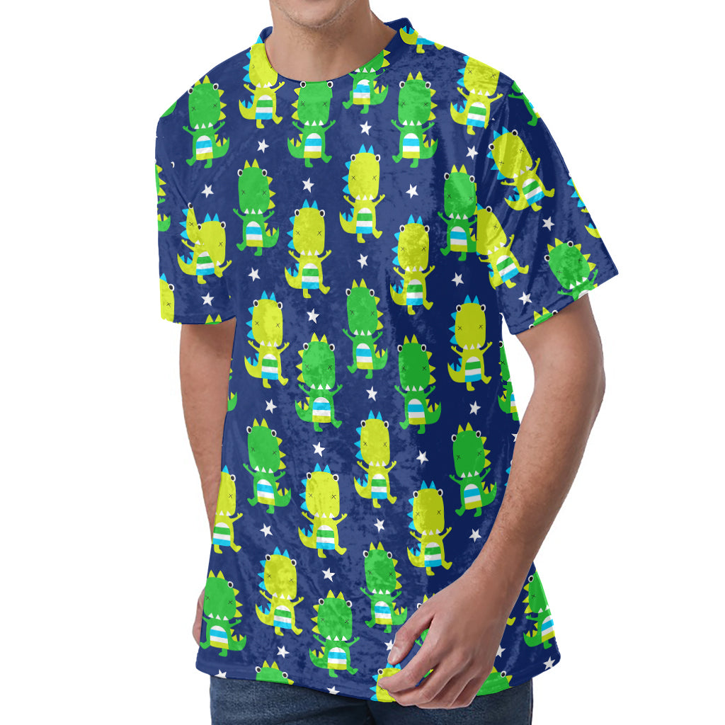 Cute Dino T-Rex Pattern Print Men's Velvet T-Shirt