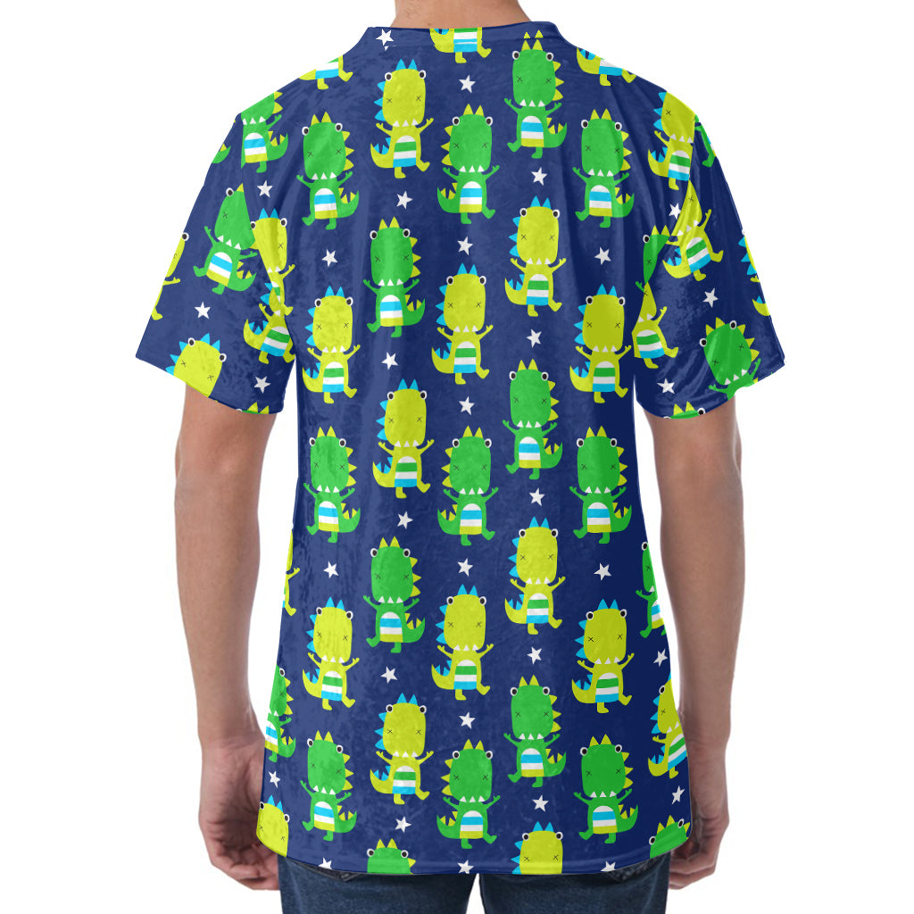 Cute Dino T-Rex Pattern Print Men's Velvet T-Shirt