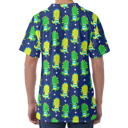 Cute Dino T-Rex Pattern Print Men's Velvet T-Shirt
