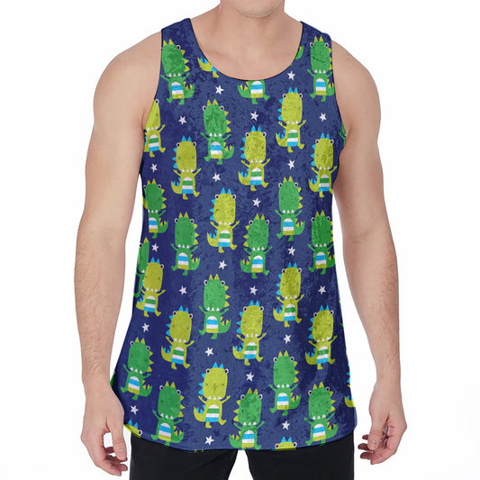 Cute Dino T-Rex Pattern Print Men's Velvet Tank Top